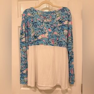 Lilly Pulitzer Blue and White Cape COD Long Sleeve Top, XXL